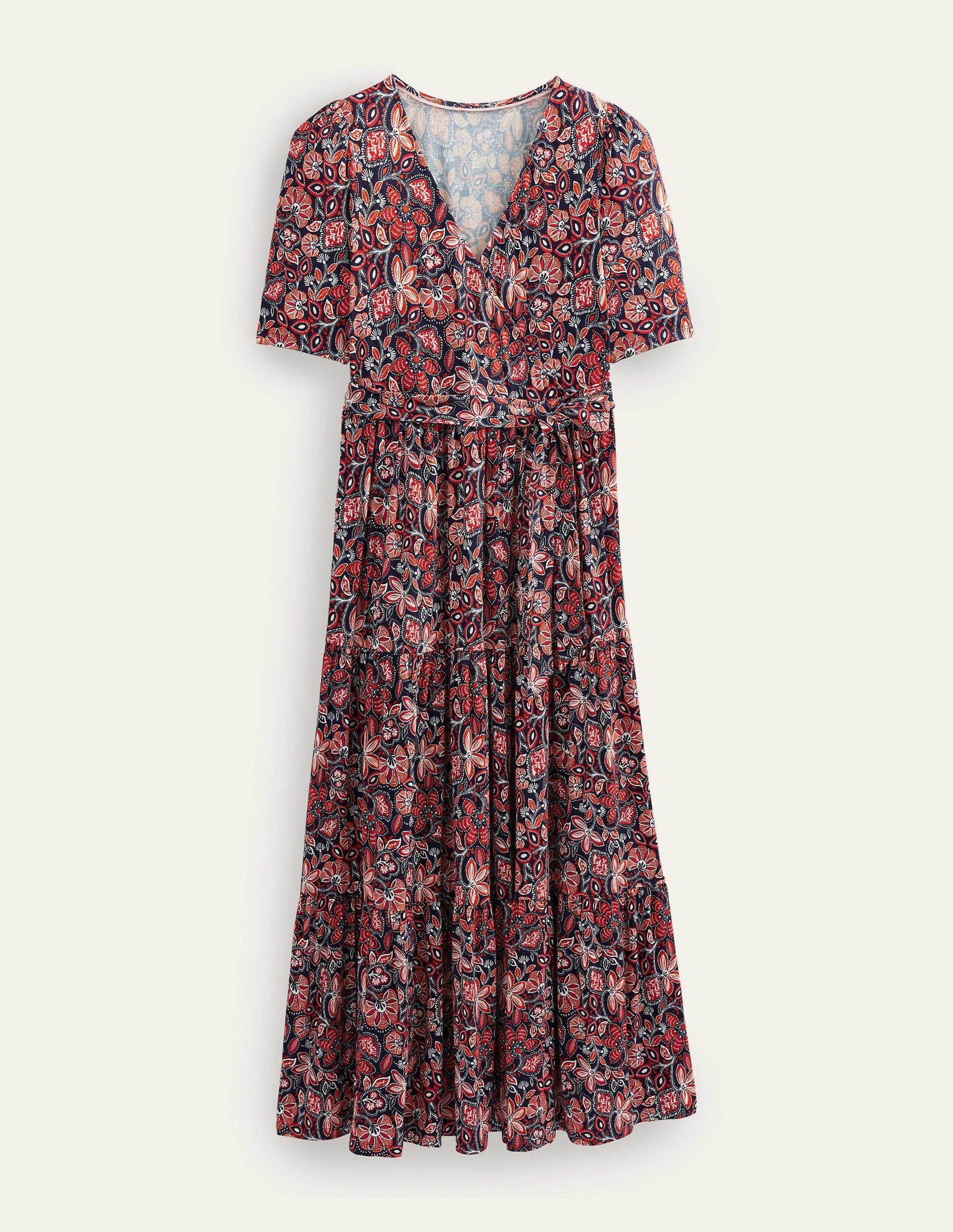Gestuftes Jersey-Maxiwickelkleid-Rostrot, Orientalische Lilien-5