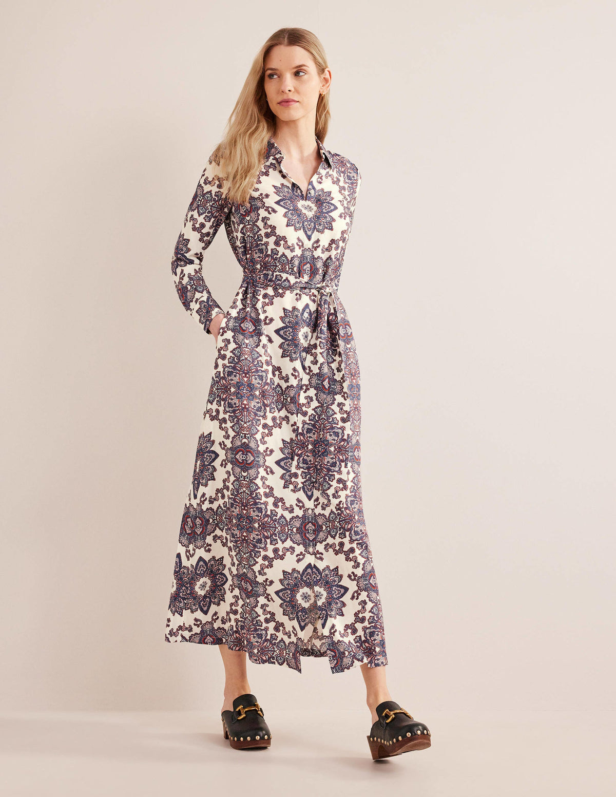 Robe-chemise longue Claudia-Ivoire, motif Paradise Paisley - Image 1