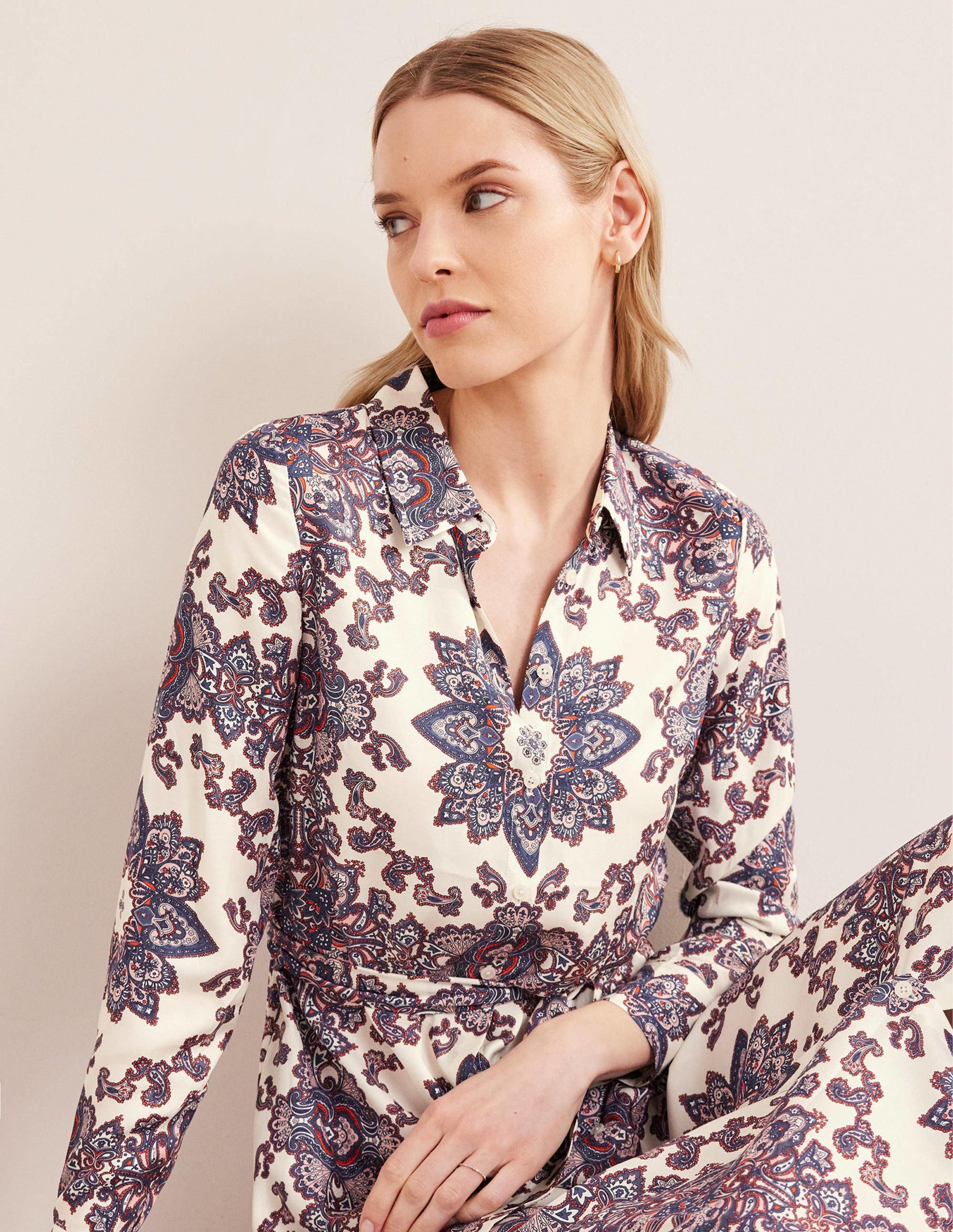 Robe-chemise longue Claudia-Ivoire, motif Paradise Paisley-4