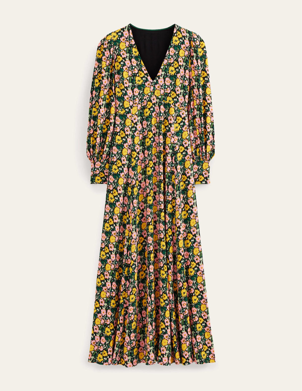 Maxikleid in Empire-Form mit V-Ausschnitt-Dunkles Smaragdgrün, Abstraktes Mohnblumenmuster - Image 9