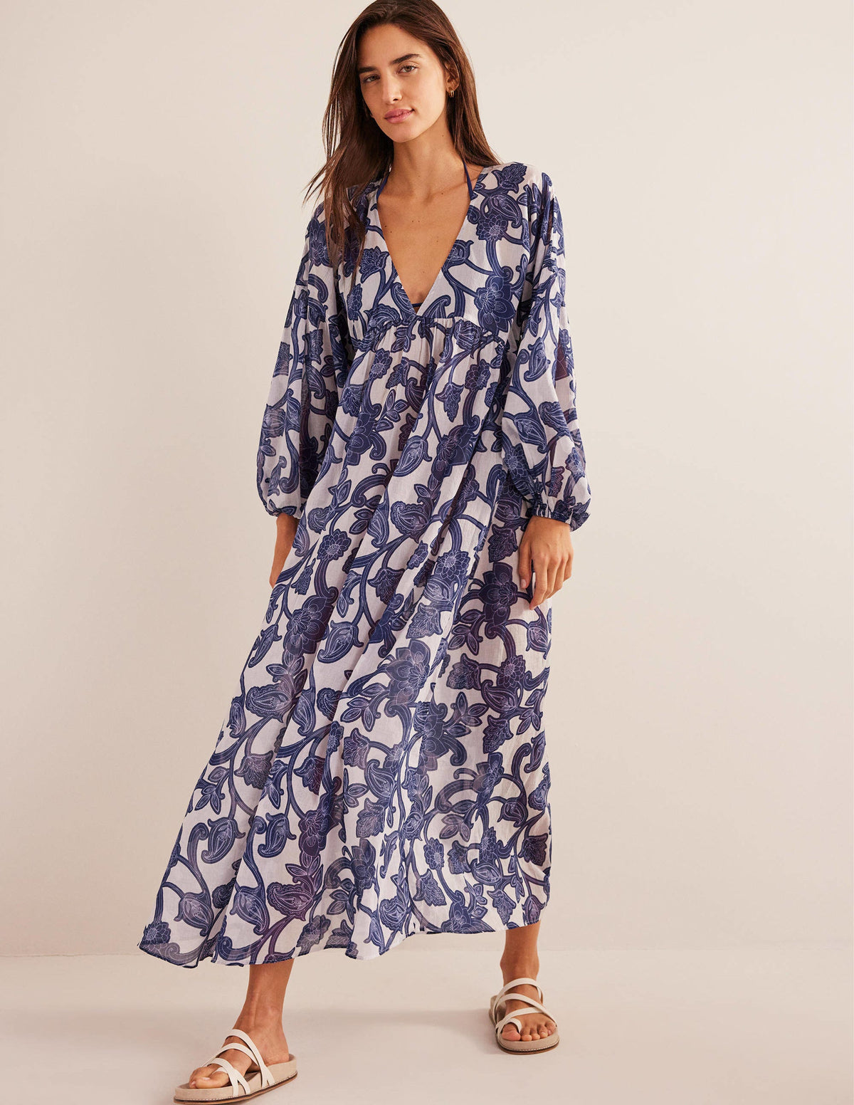 Sarah Maxi-Kaftankleid-Blaues Band, Paisley-Wirbel - Image 2