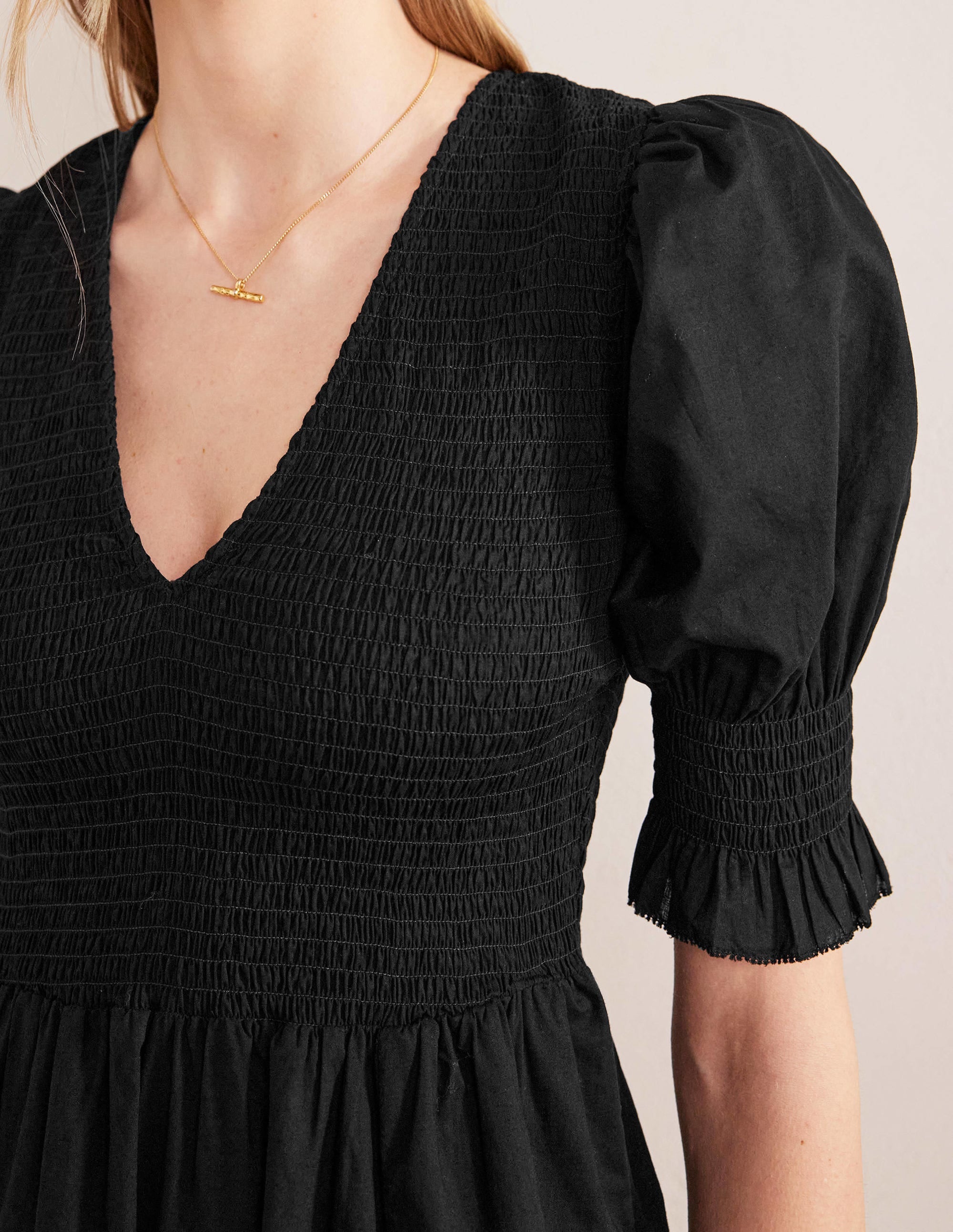 Gesmoktes Midikleid aus Leinen-Schwarz - Image 2