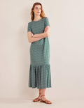 Emma Gestuftes Jersey-Midikleid-Flaschengrün, Blütenknospen