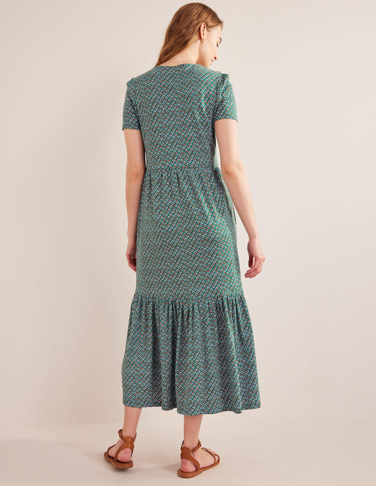 Emma Gestuftes Jersey-Midikleid-Flaschengrün, Blütenknospen-4