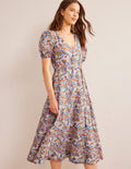 Full Skirt Panelled Midi Dress-Nebulas Blue, Paisley Vine