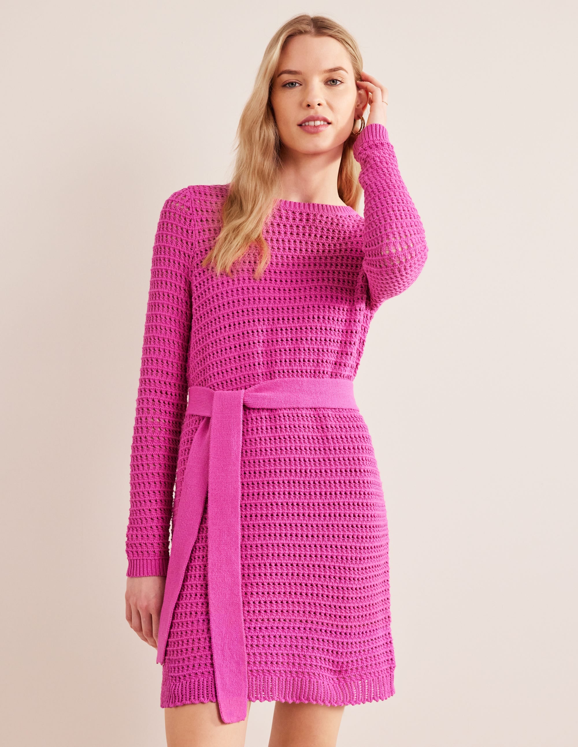 Robe en maille crochetée-Rose violette - Image 1