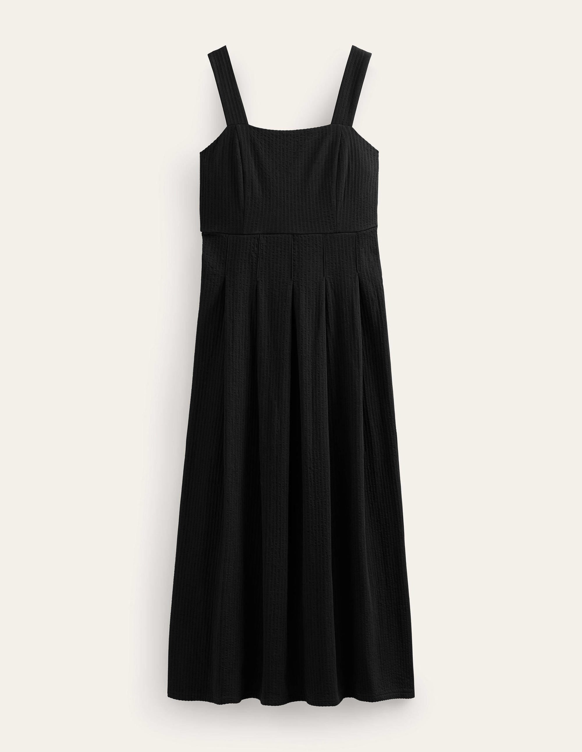 Robe midi à bretelles en seersucker-Noir - Image 5