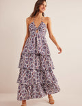 Ruched Tiered Maxi Dress-Nightshadow Blue