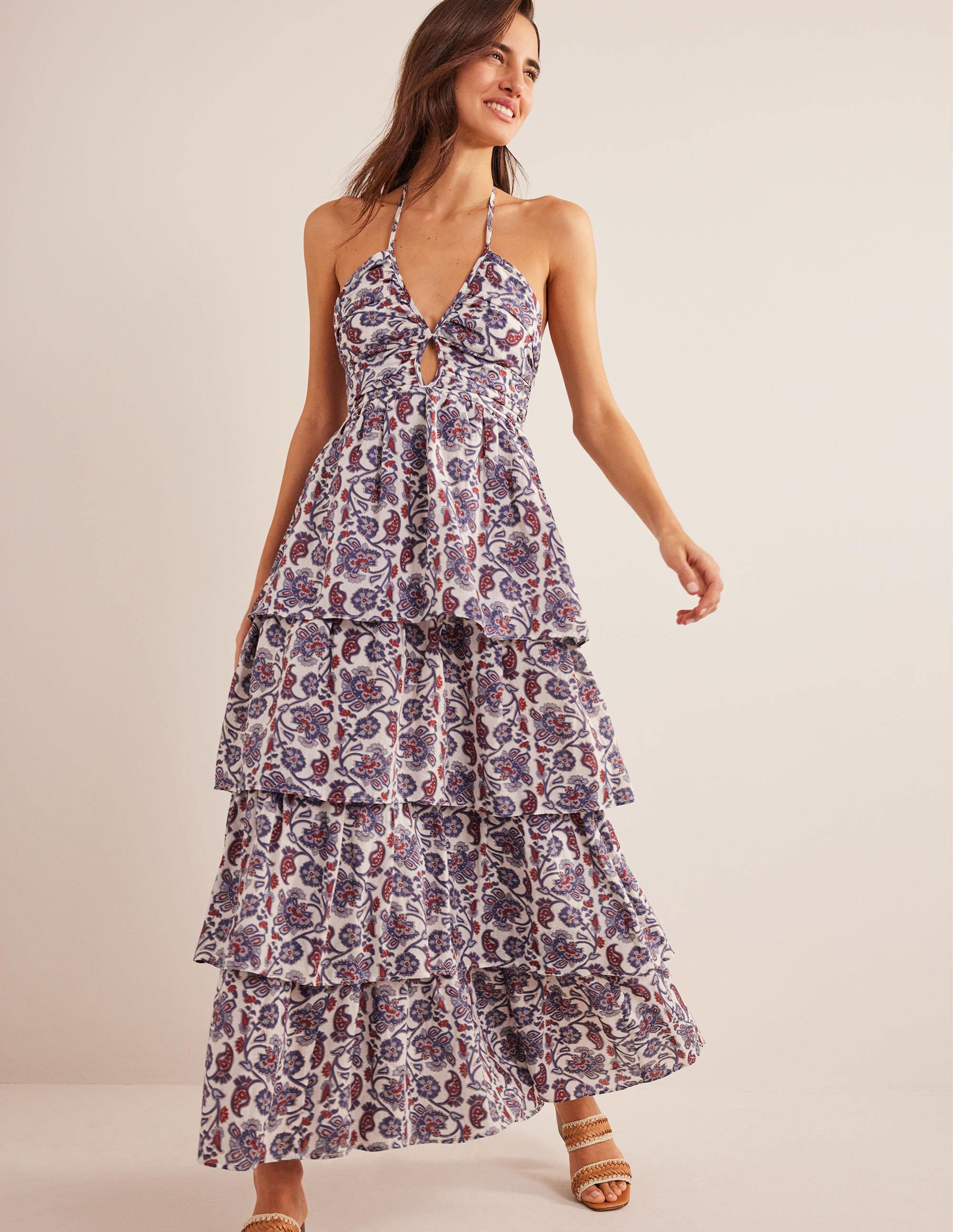 Ruched Tiered Maxi Dress-Nightshadow Blue - Image 1