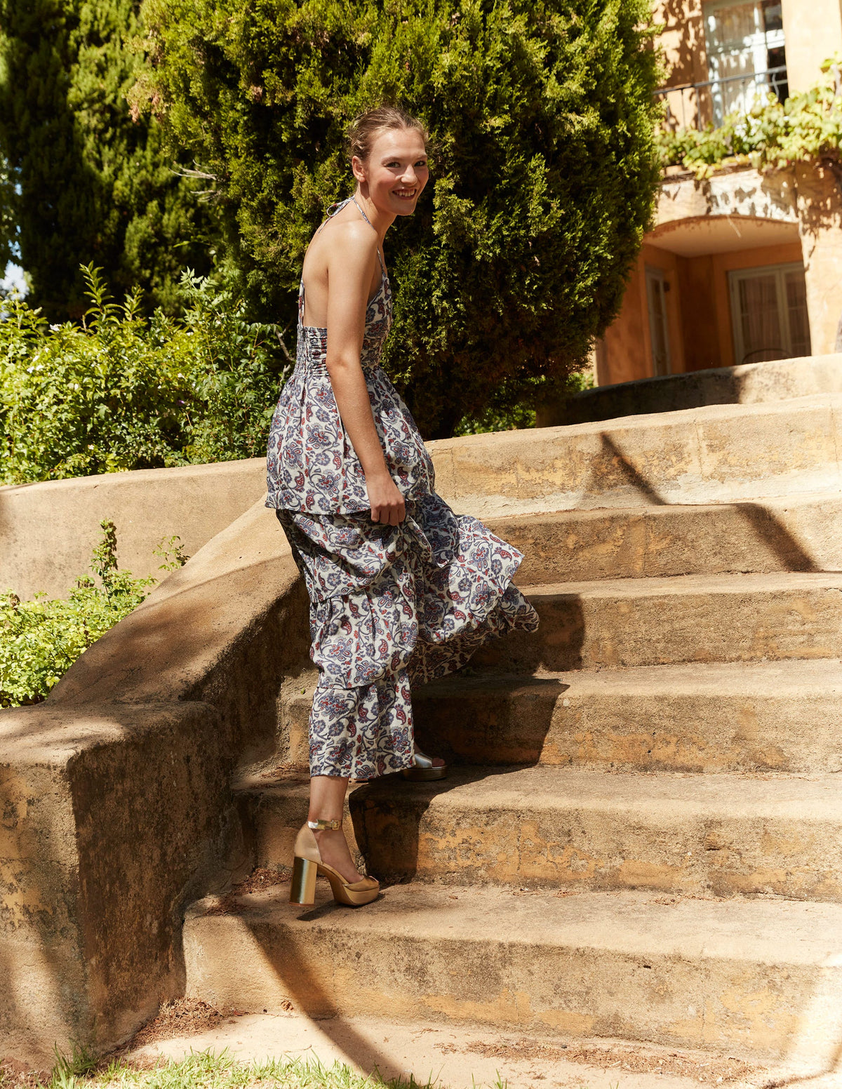 Ruched Tiered Maxi Dress-Nightshadow Blue - Image 6