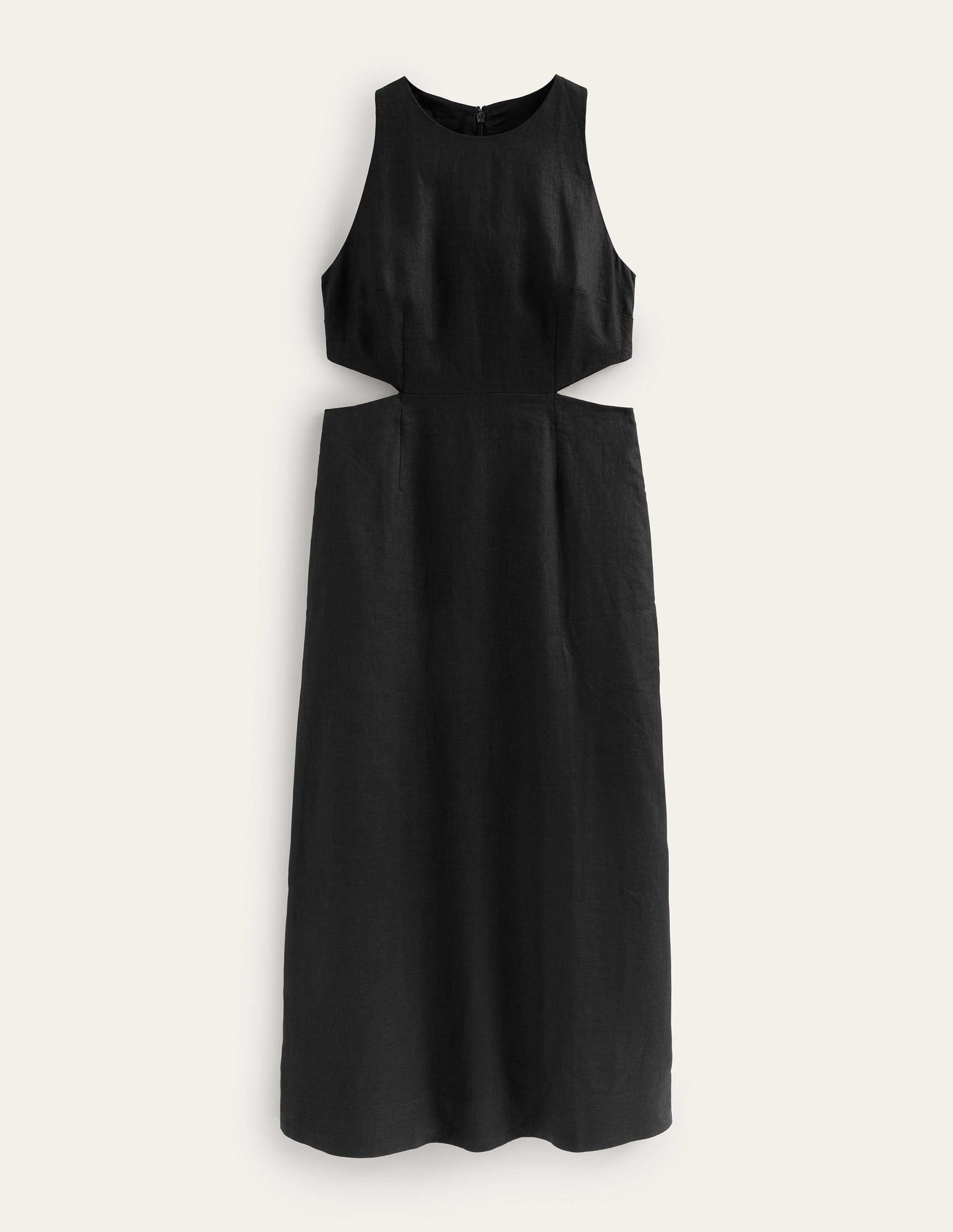 Leinen-Midikleid mit Cut-outs-Schwarz-5
