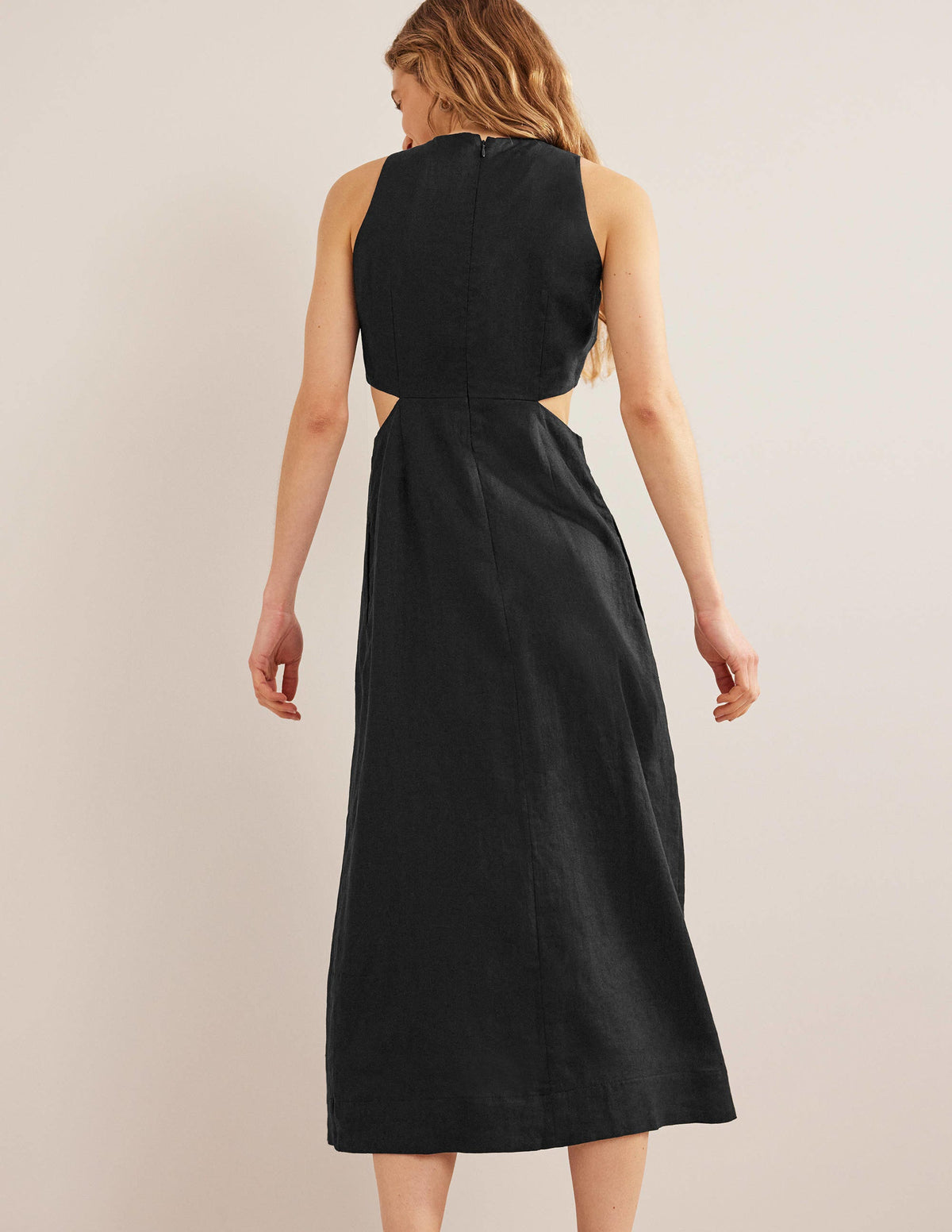 Leinen-Midikleid mit Cut-outs-Schwarz - Image 3