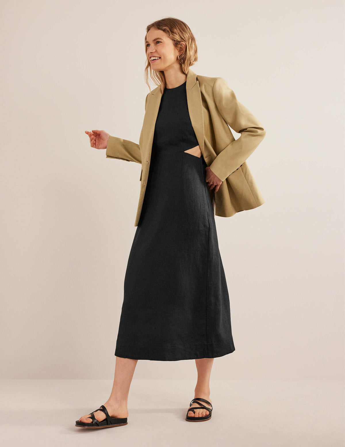 Leinen-Midikleid mit Cut-outs-Schwarz - Image 4