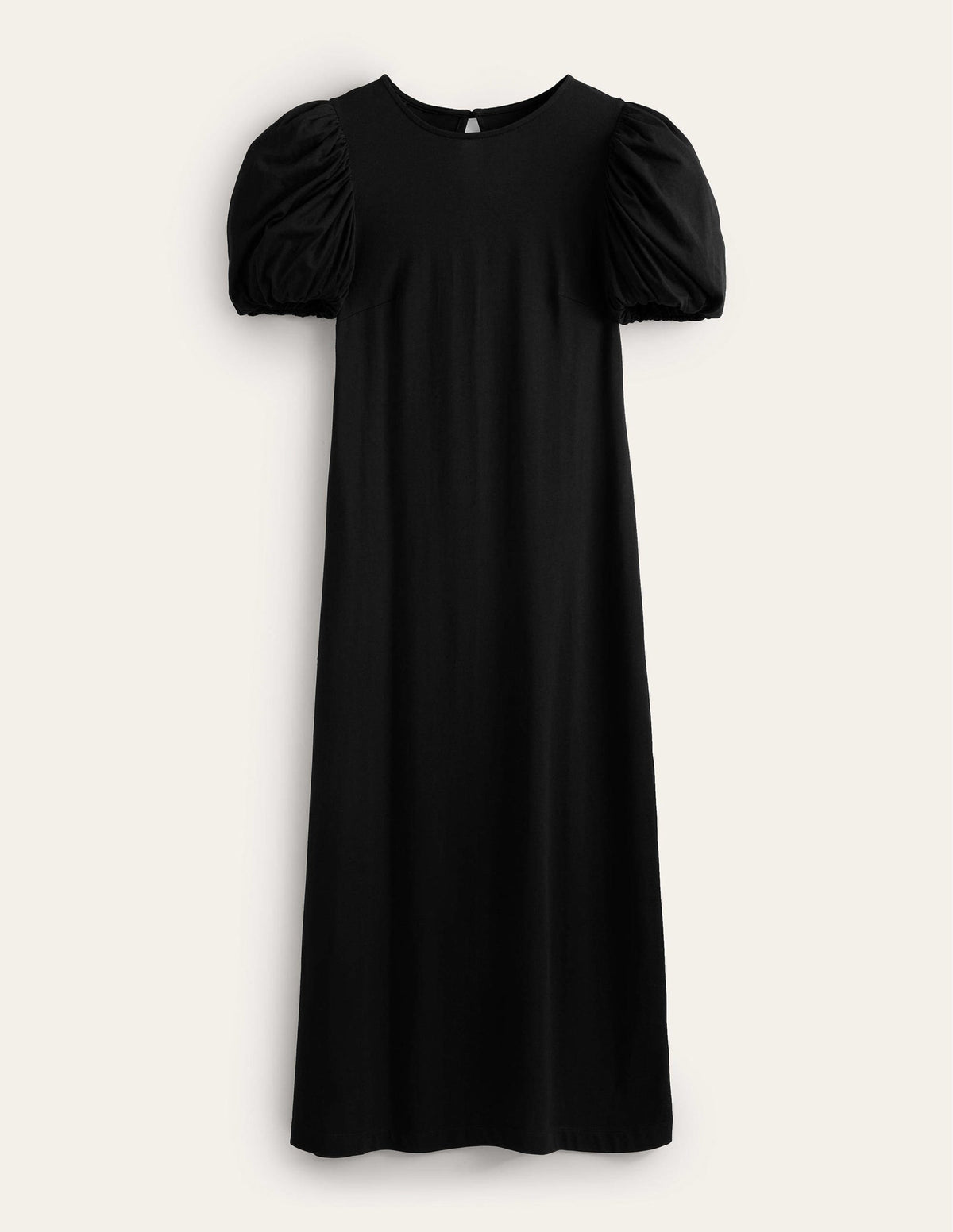 Puff Sleeve Jersey Midi Dress-Black - Image 6