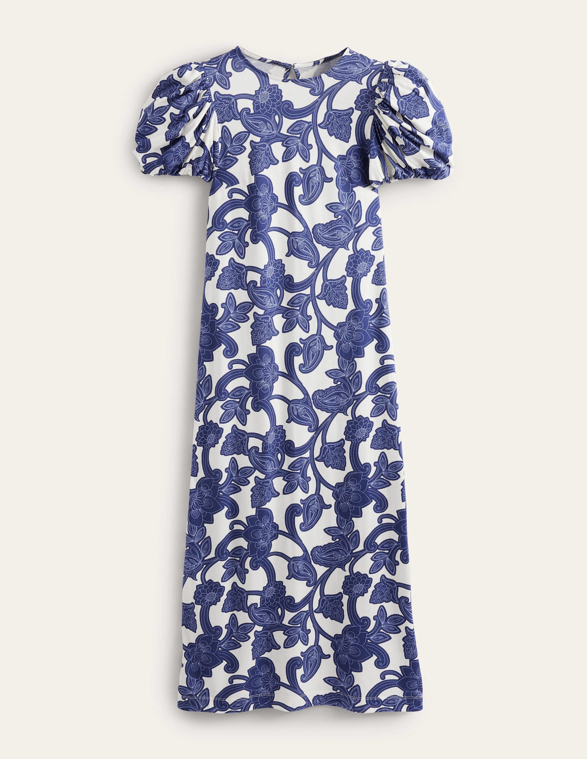 Jersey-Midikleid mit Puffärmeln-Blau, Geschwungenes Paisleymuster - Image 8