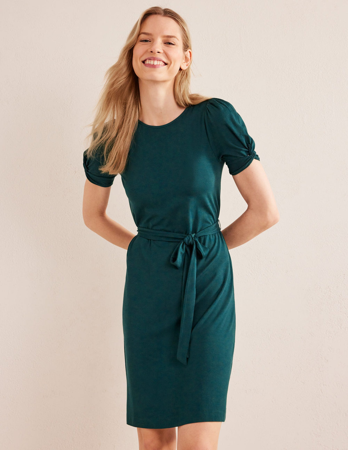 Jersey-Minikleid mit Knotendetail-Dunkles Smaragdgrün - Image 1