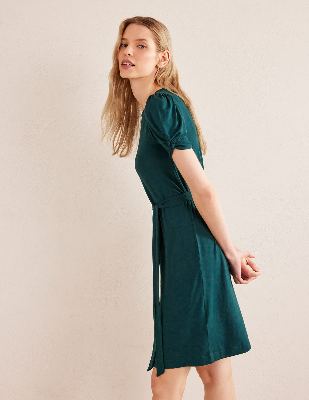 Jersey-Minikleid mit Knotendetail-Dunkles Smaragdgrün - Image 4