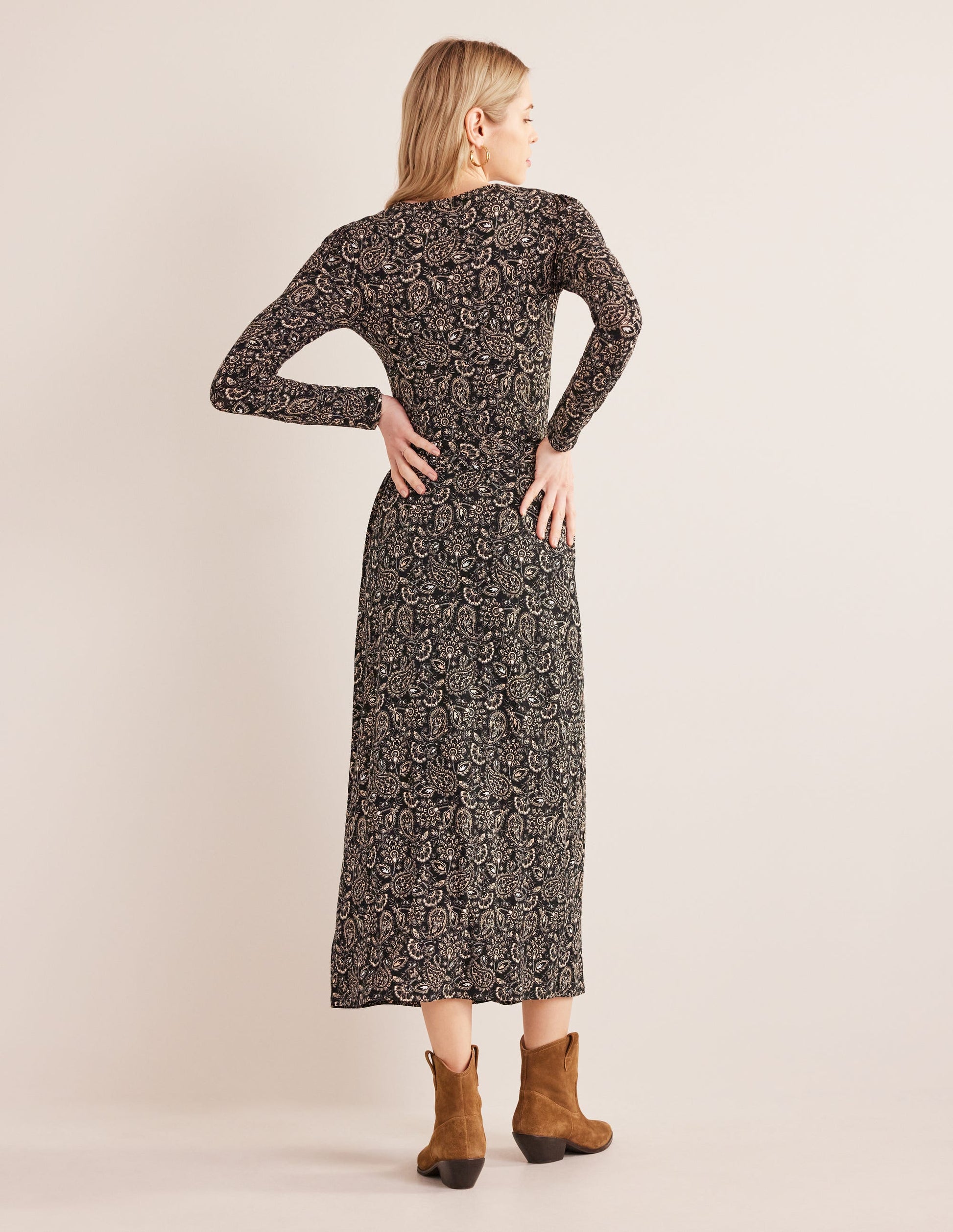 Maxi-Wickelkleid aus Jersey-Schwarz, Paisleymuster-4