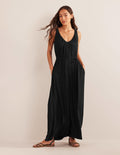 Jersey-Maxikleid mit V-Ausschnitt-Schwarz