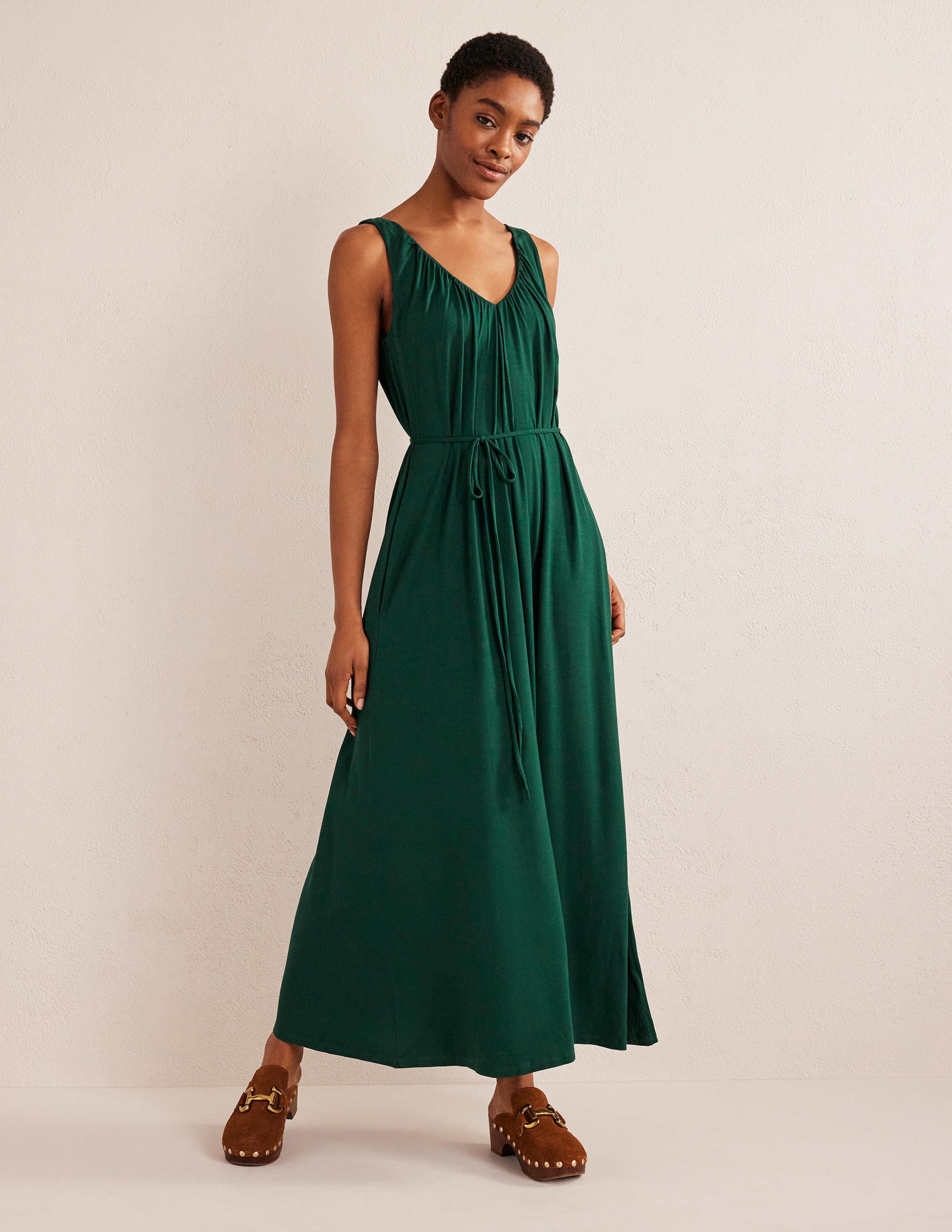 V-Neck Jersey Maxi Dress-Emerald Night - Image 4