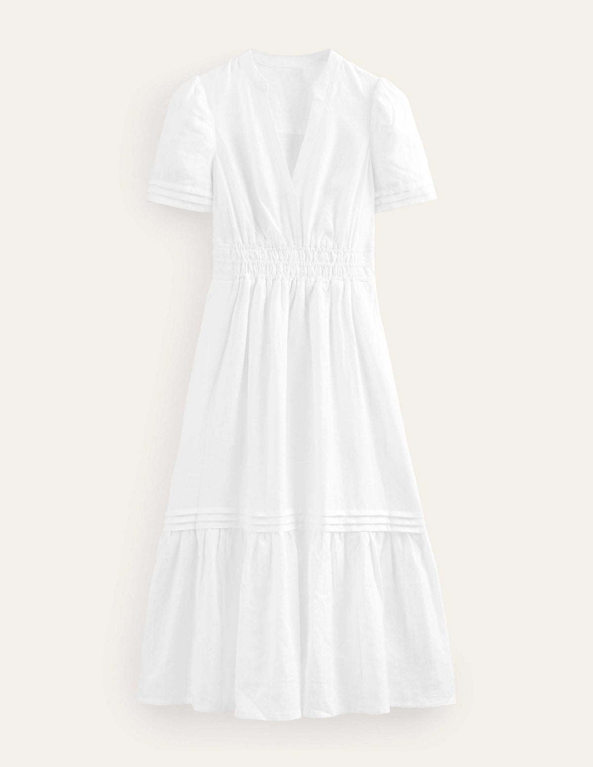 Pintuck Detail Midi Dress-White-6