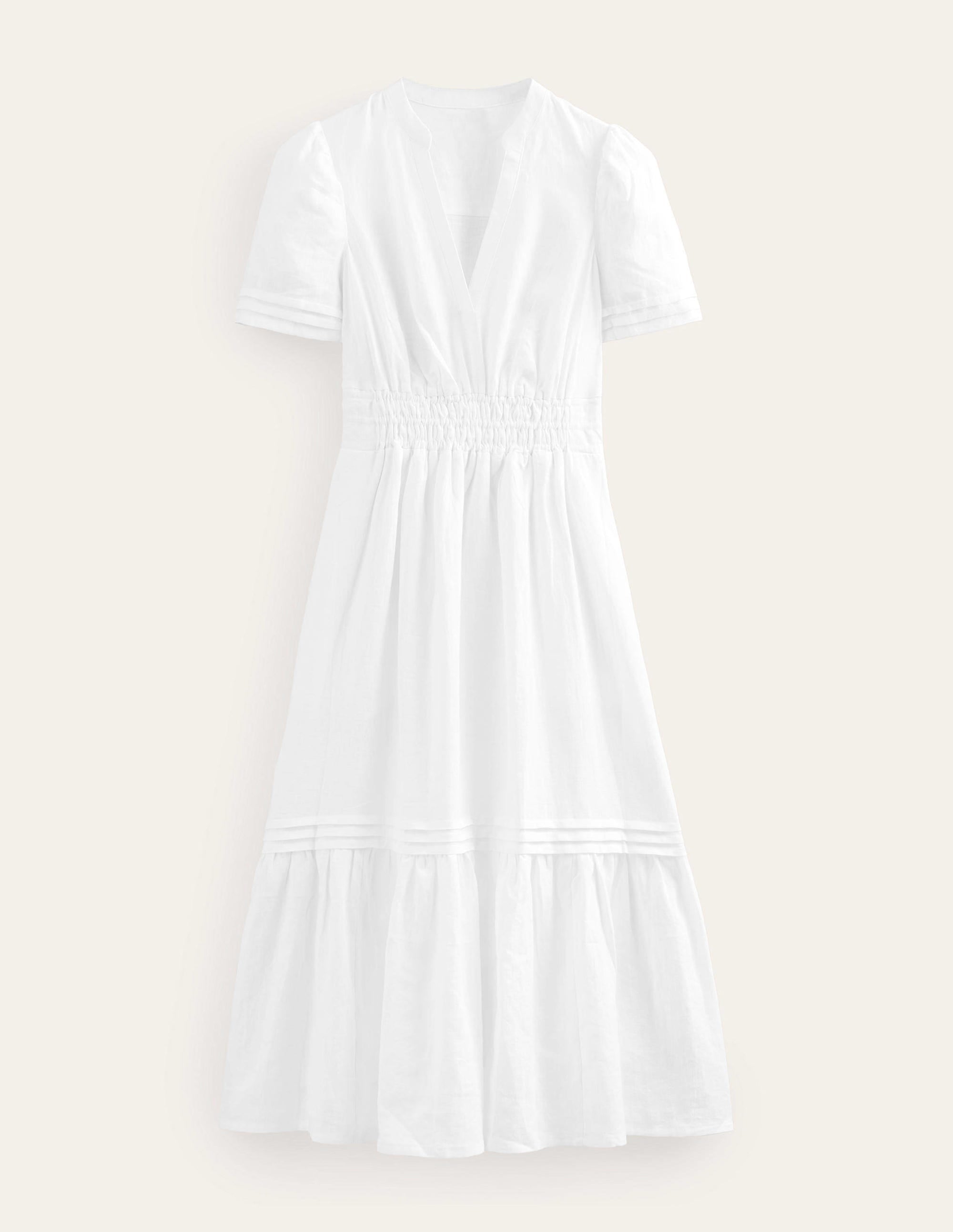 Pintuck Detail Midi Dress-White - Image 6