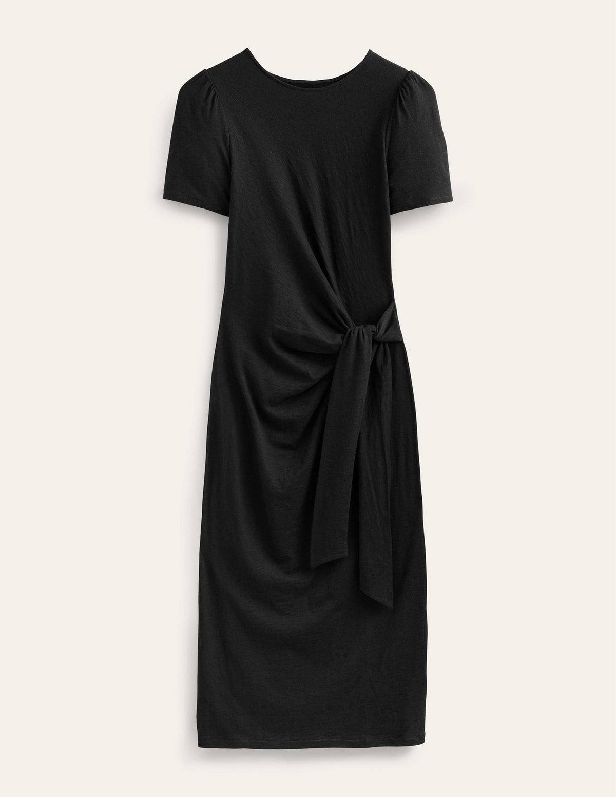 Knot Front Jersey Midi Dress-Black-5