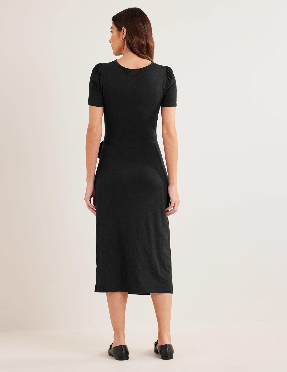 Knot Front Jersey Midi Dress-Black - Image 3