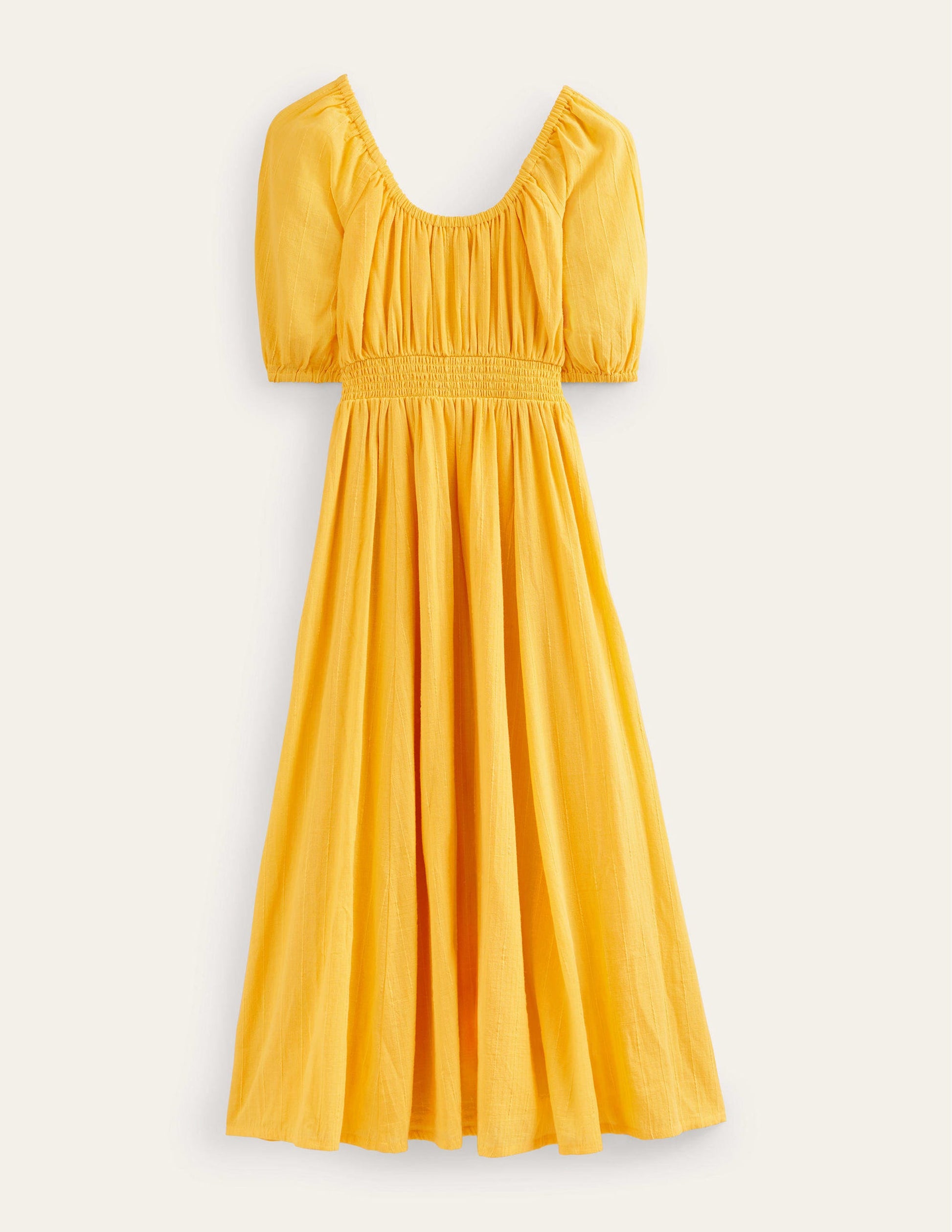 Maxikleid mit tiefem Rundhalsausschnitt-Gelb, Strukturiert-5
