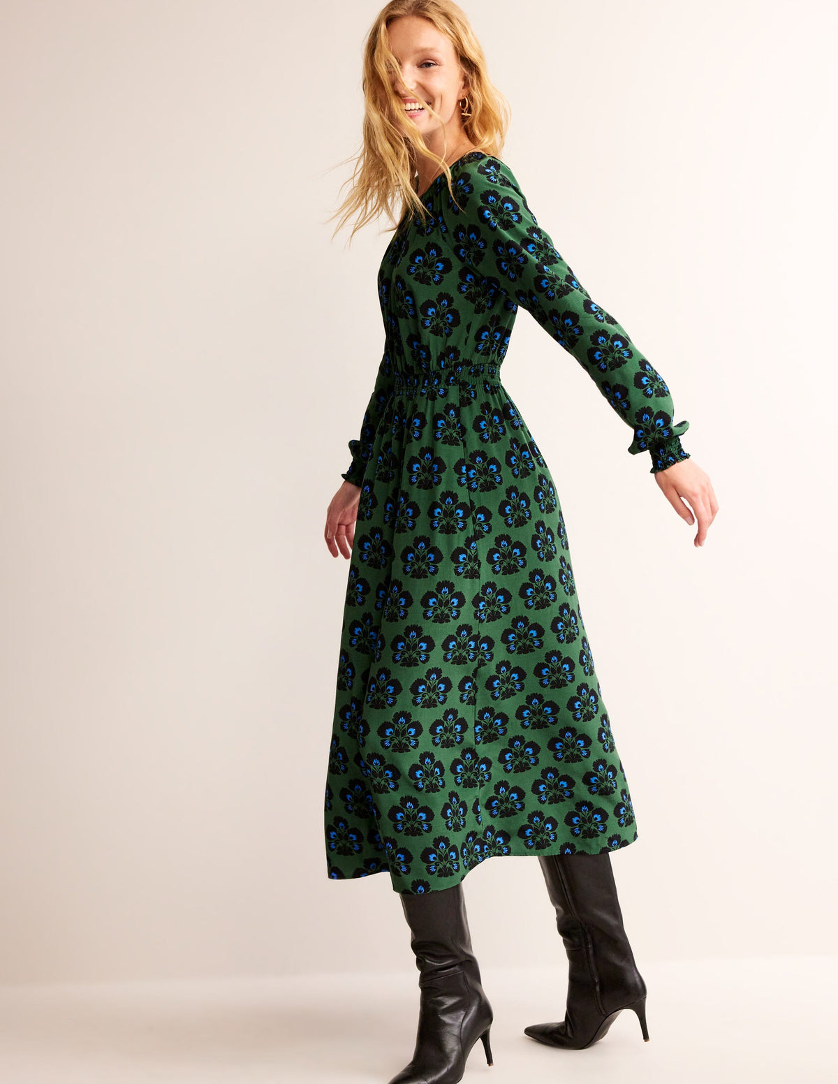 Maxikleid mit tiefem Rundhalsausschnitt-Gelb, Strukturiert-4
