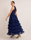 Tiered Tulle Maxi Dress-Navy