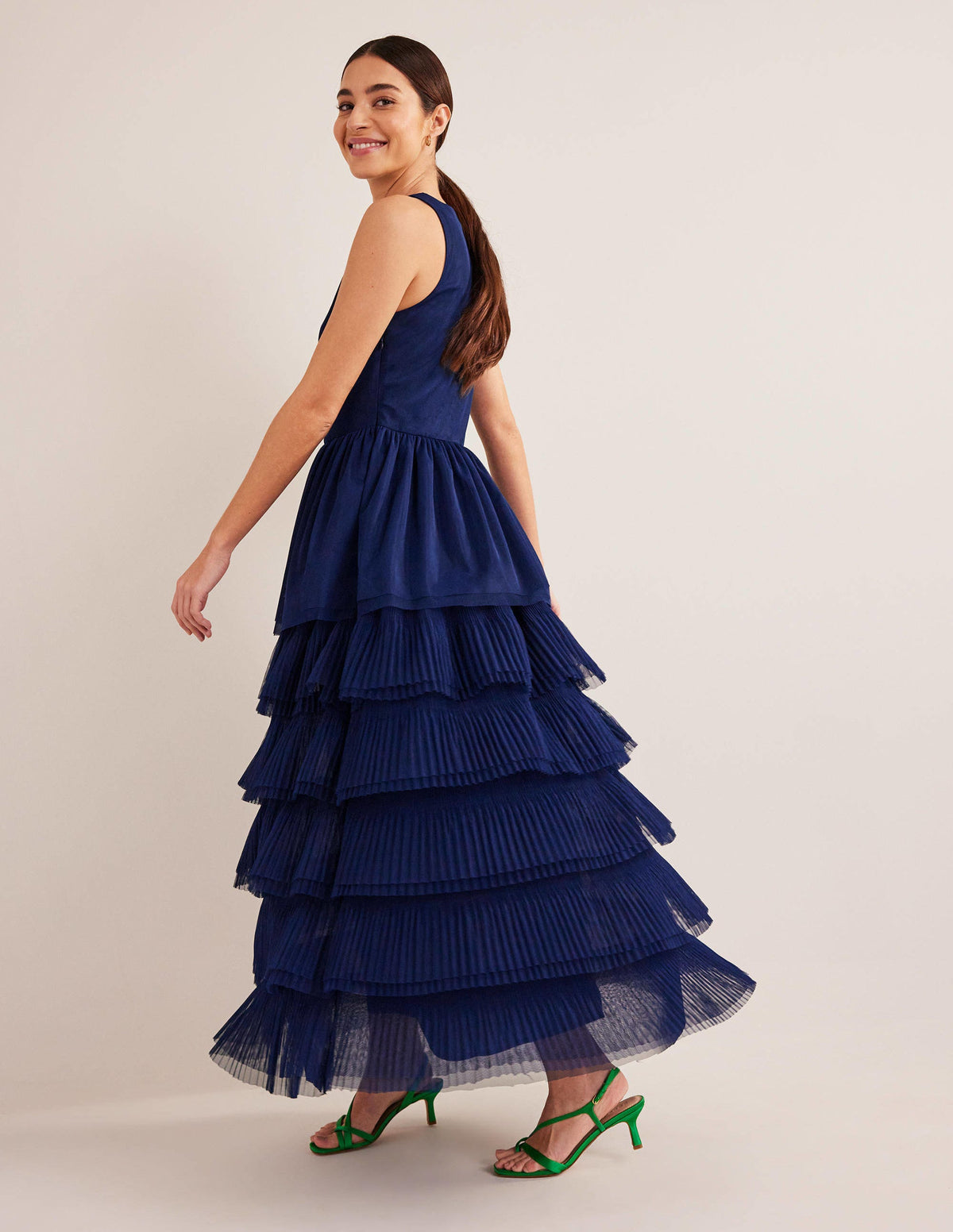 Tiered Tulle Maxi Dress-Navy-1