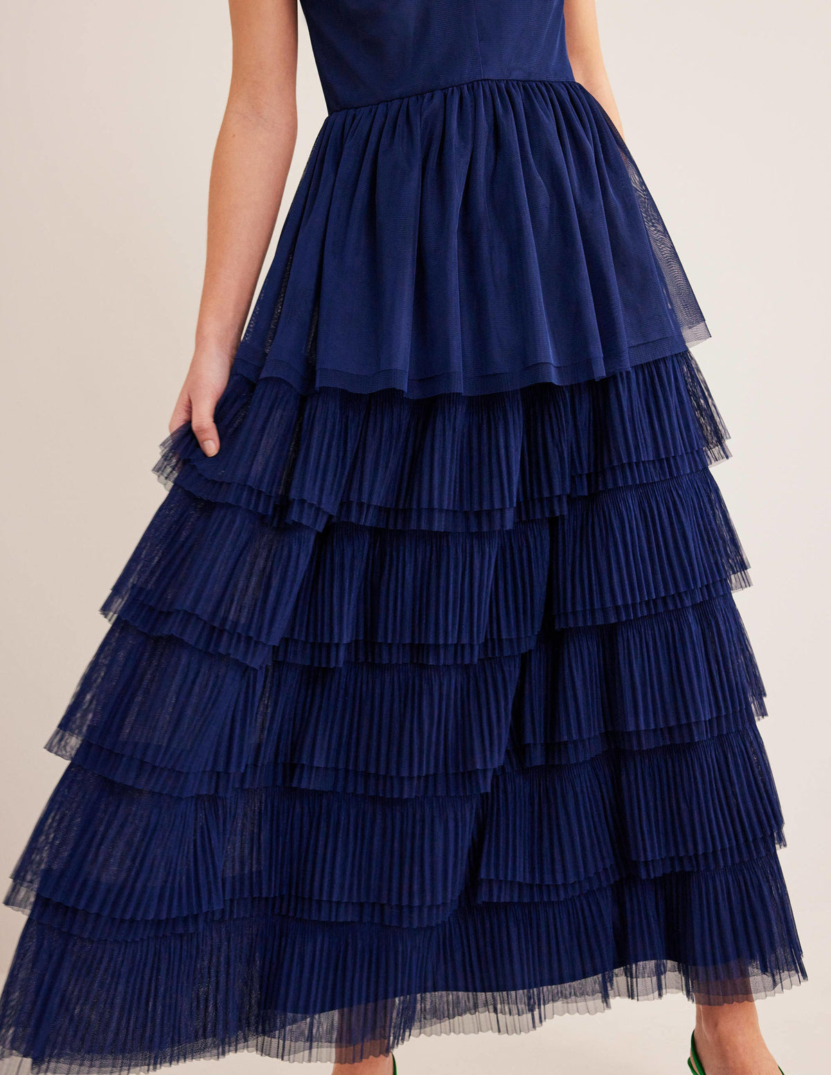Tiered Tulle Maxi Dress-Navy-3