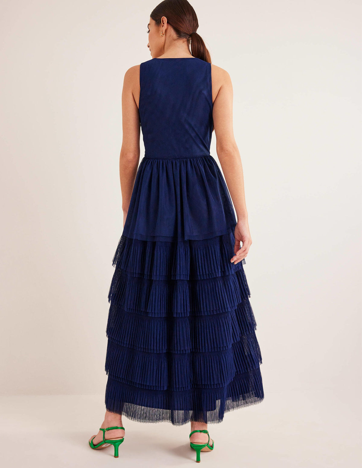 Tiered Tulle Maxi Dress-Navy-4