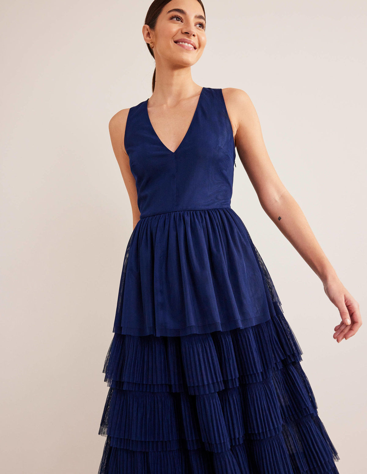 Tiered Tulle Maxi Dress-Navy - Image 5