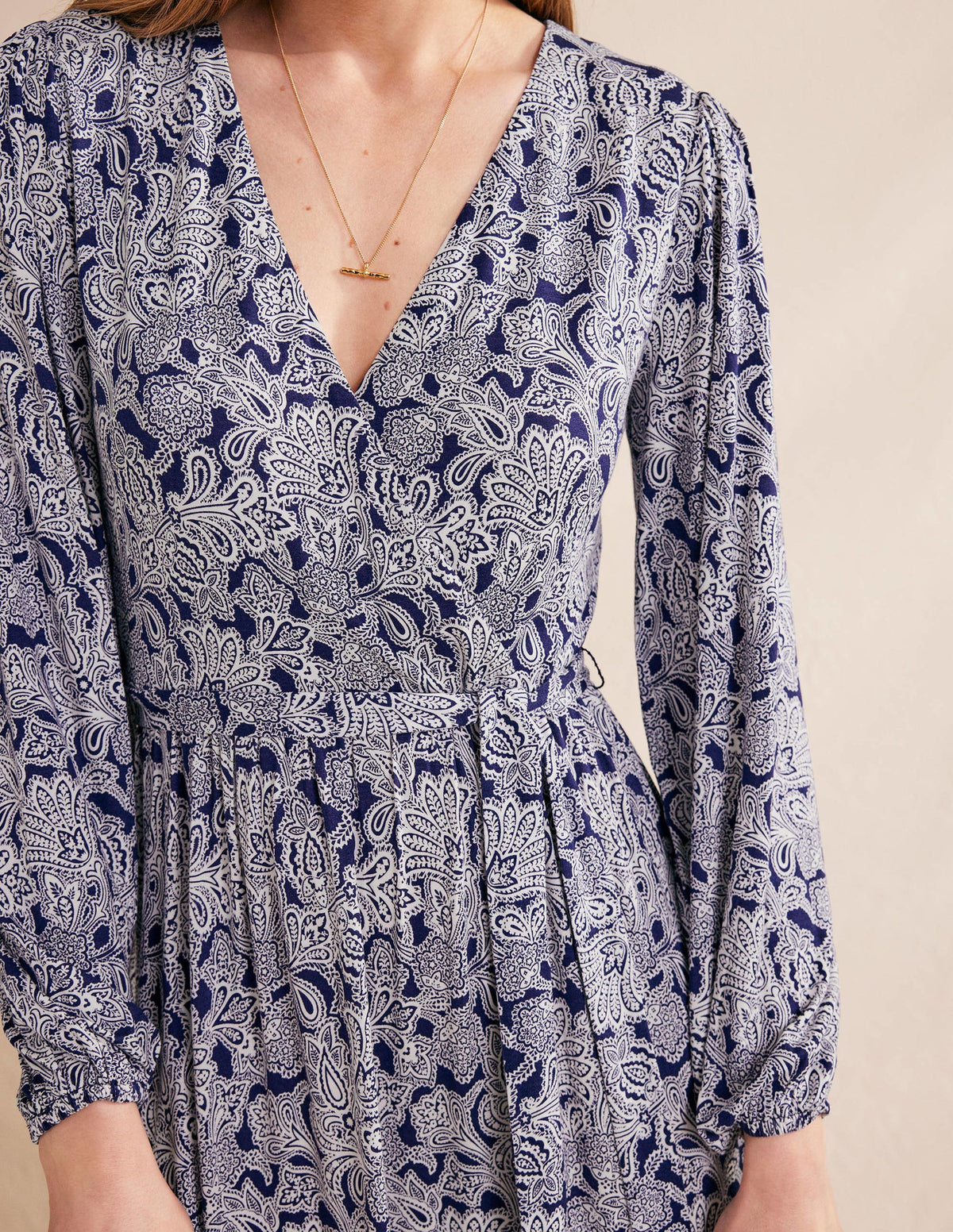Maxi-Wickelkleid mit mehreren Stufen-Berliner Blau, Paisley-Knospenmuster-2