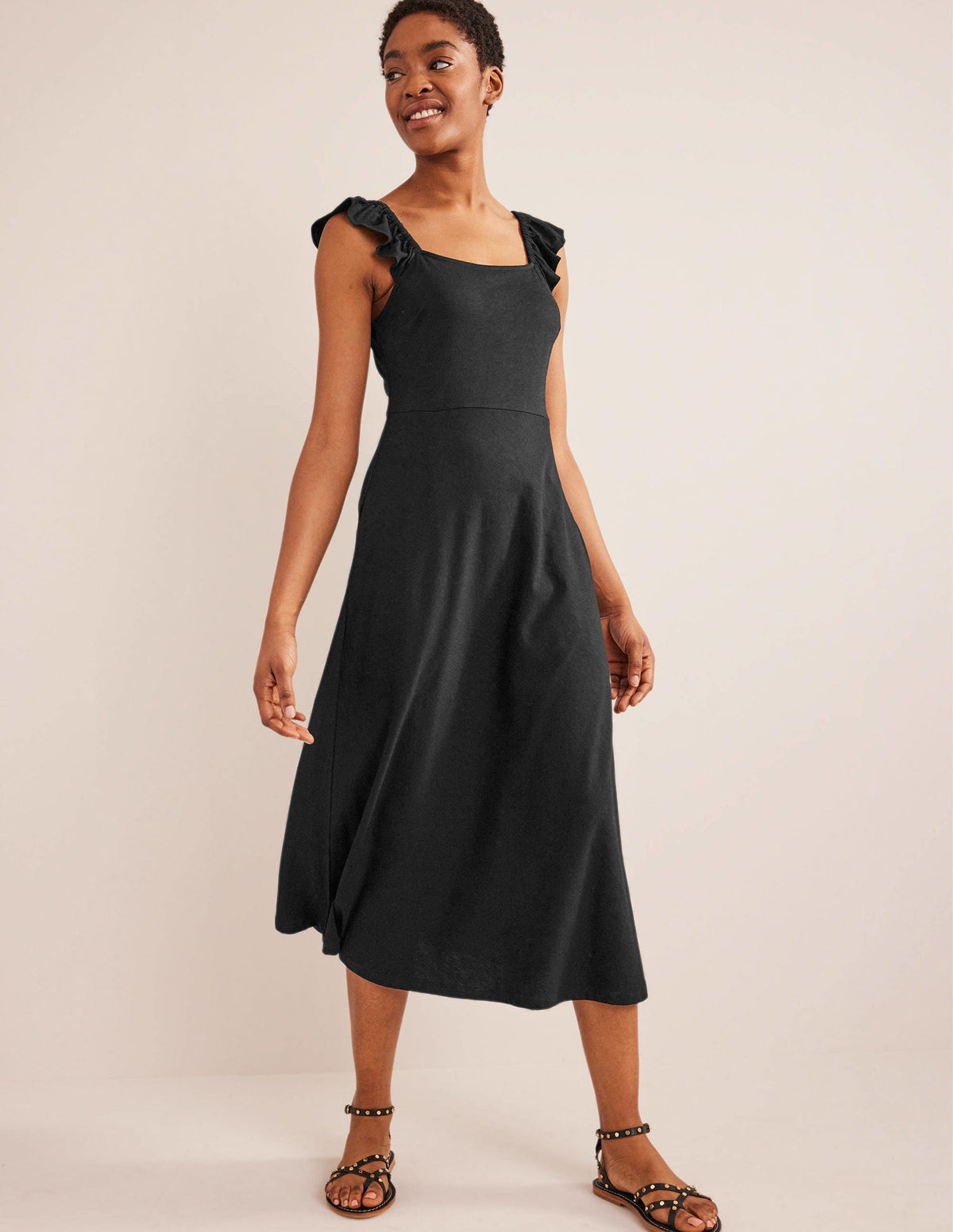 Robe midi volantée en jersey-Noir - Image 1