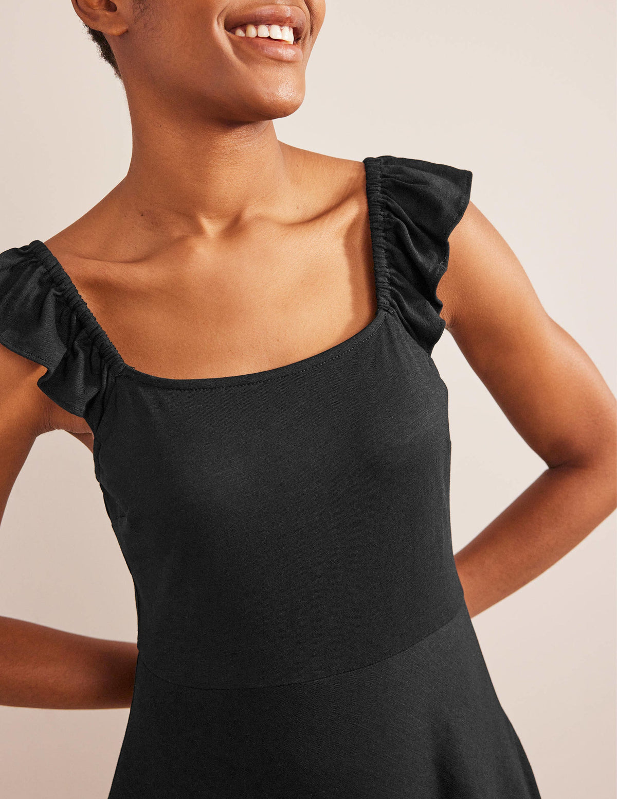Robe midi volantée en jersey-Noir - Image 2