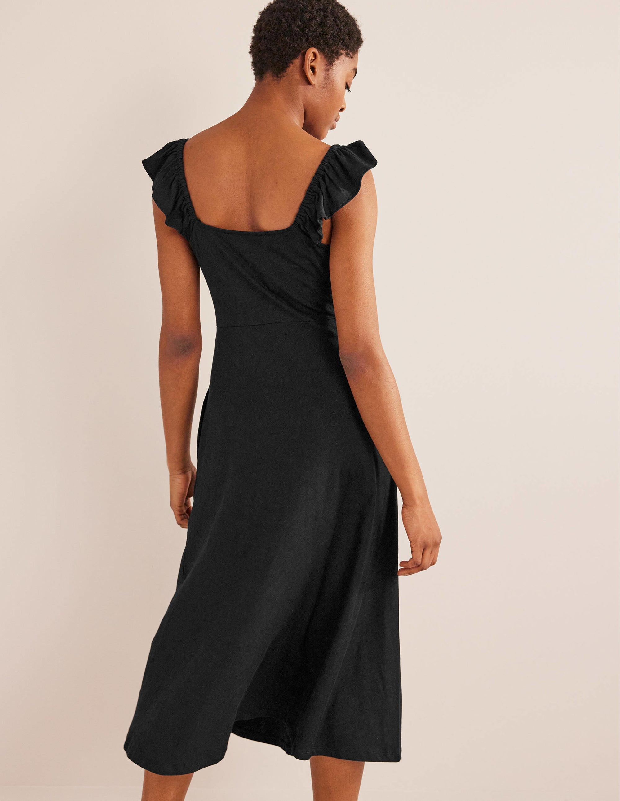 Robe midi volantée en jersey-Noir - Image 3