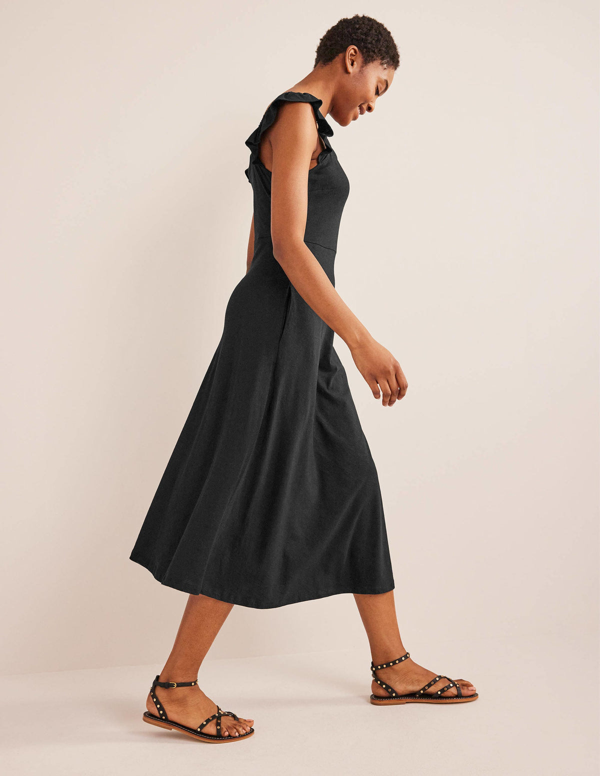 Robe midi volantée en jersey-Noir - Image 4