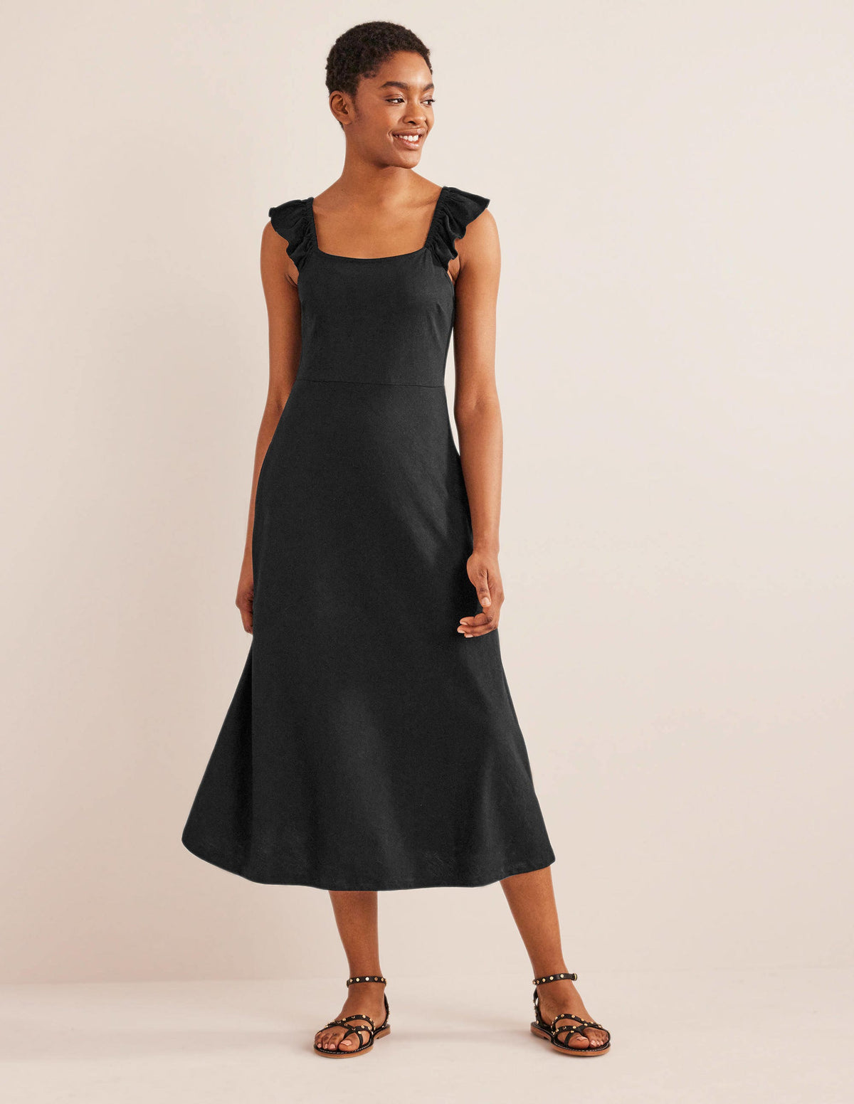 Robe midi volantée en jersey-Noir - Image 5