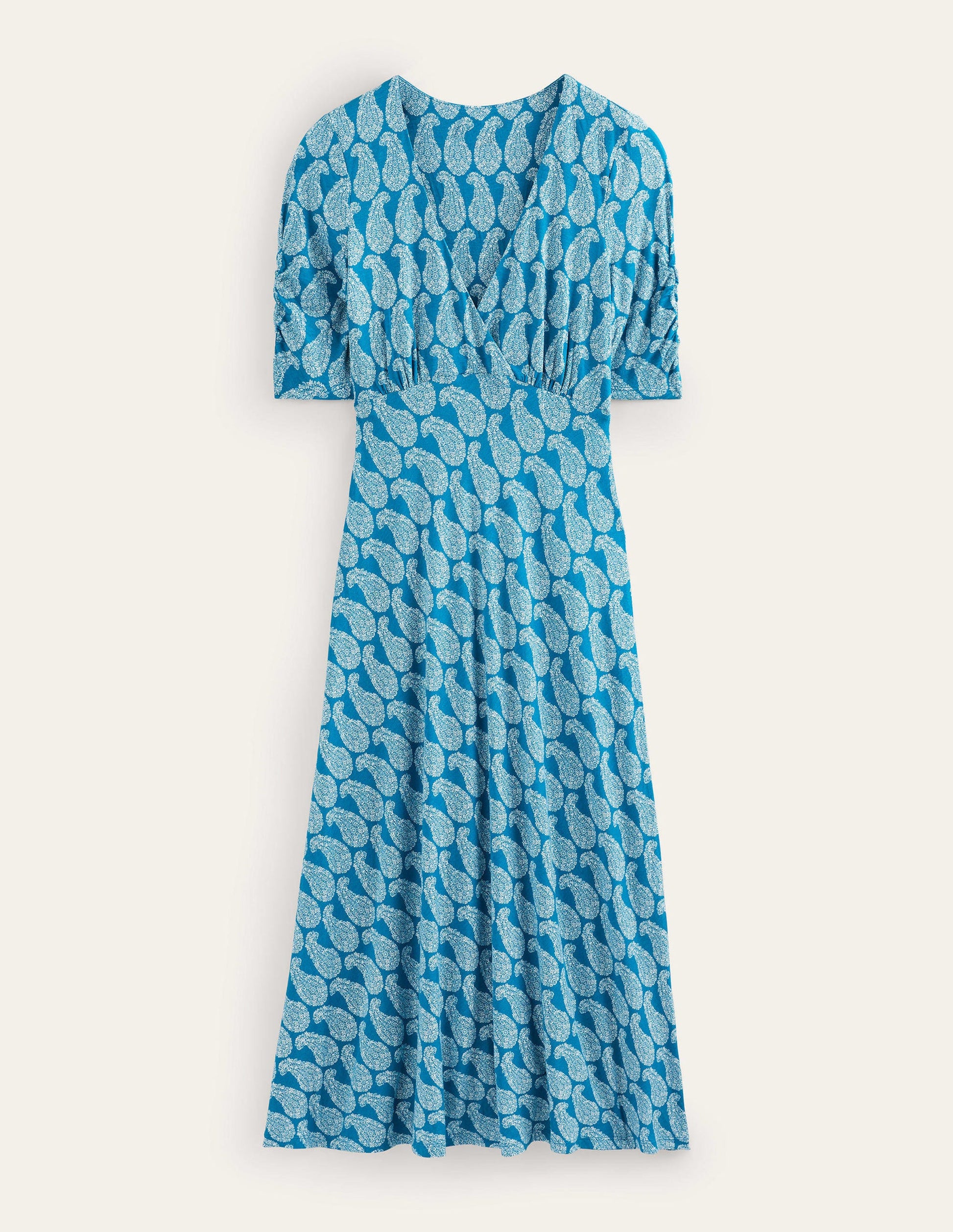 Rebecca Midi-Teekleid aus Jersey-Petrol, Paisleymuster-5