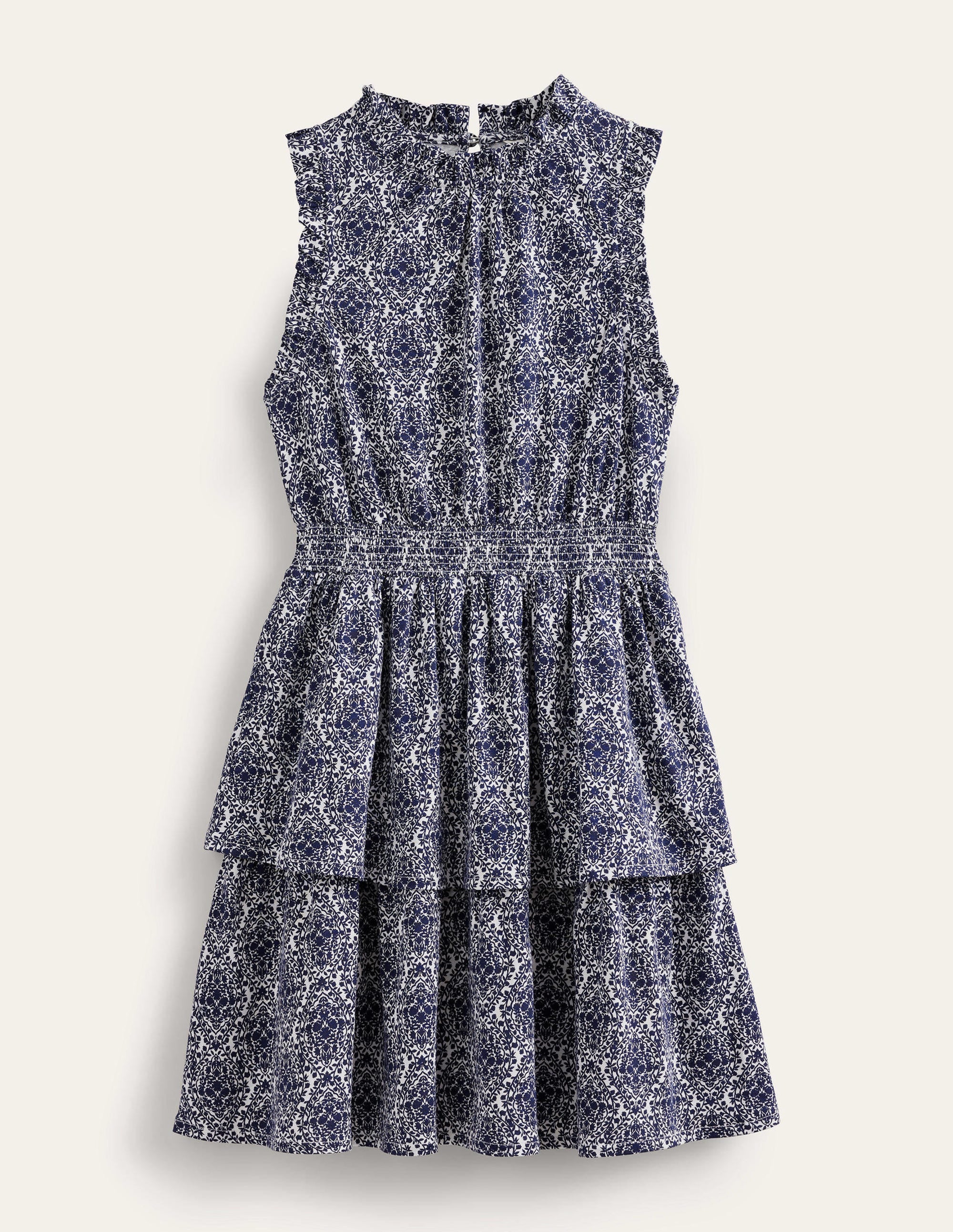 Jersey-Minikleid mit Rüschen-Berliner Blau, Weinranken - Image 5