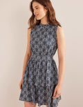 Jersey-Minikleid mit Rüschen-Berliner Blau, Weinranken