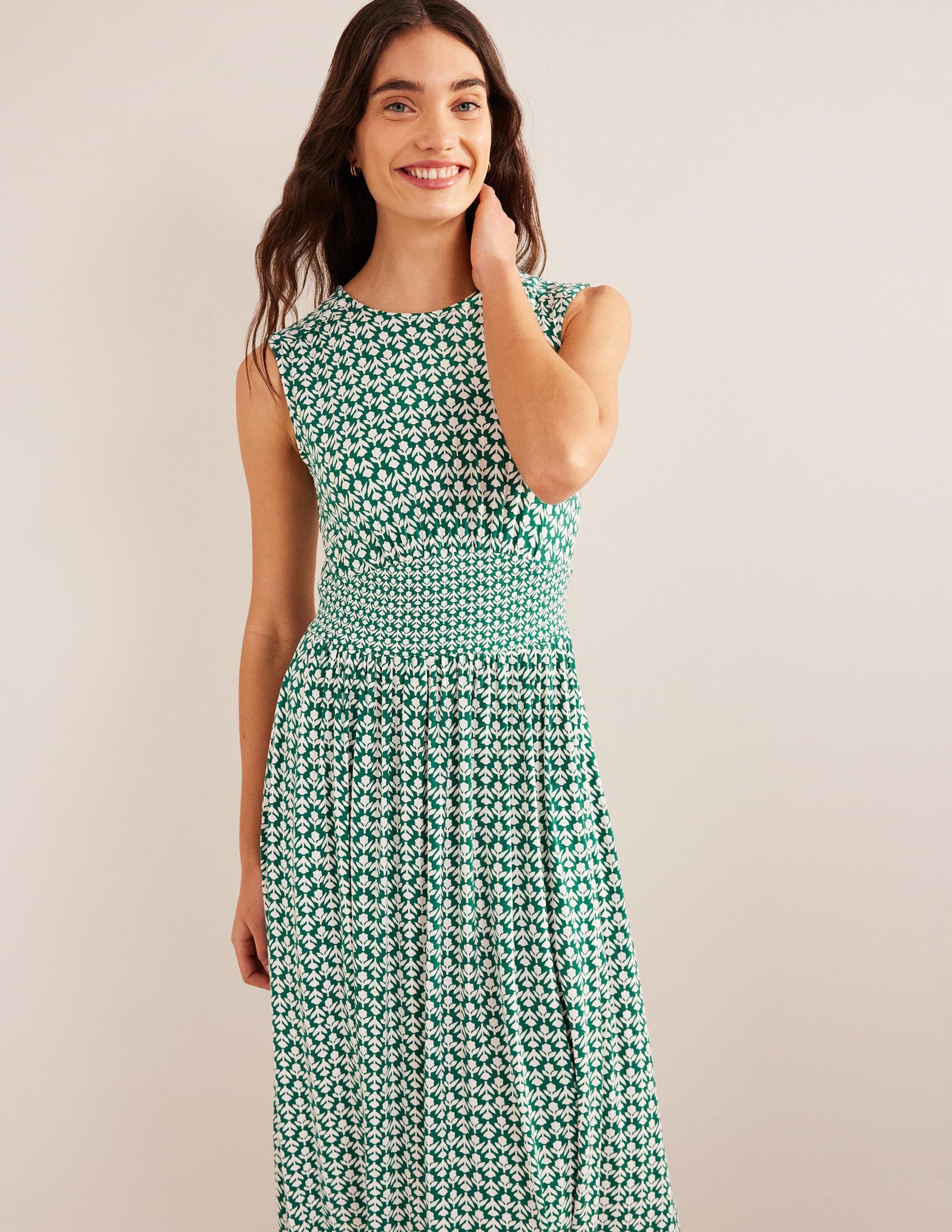 Robe midi Thea sans manches-Vert bouteille, motif Tulip Pop - Image 4