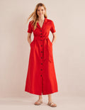Maxi-Hemdblusenkleid mit Revers-Zinnoberrot