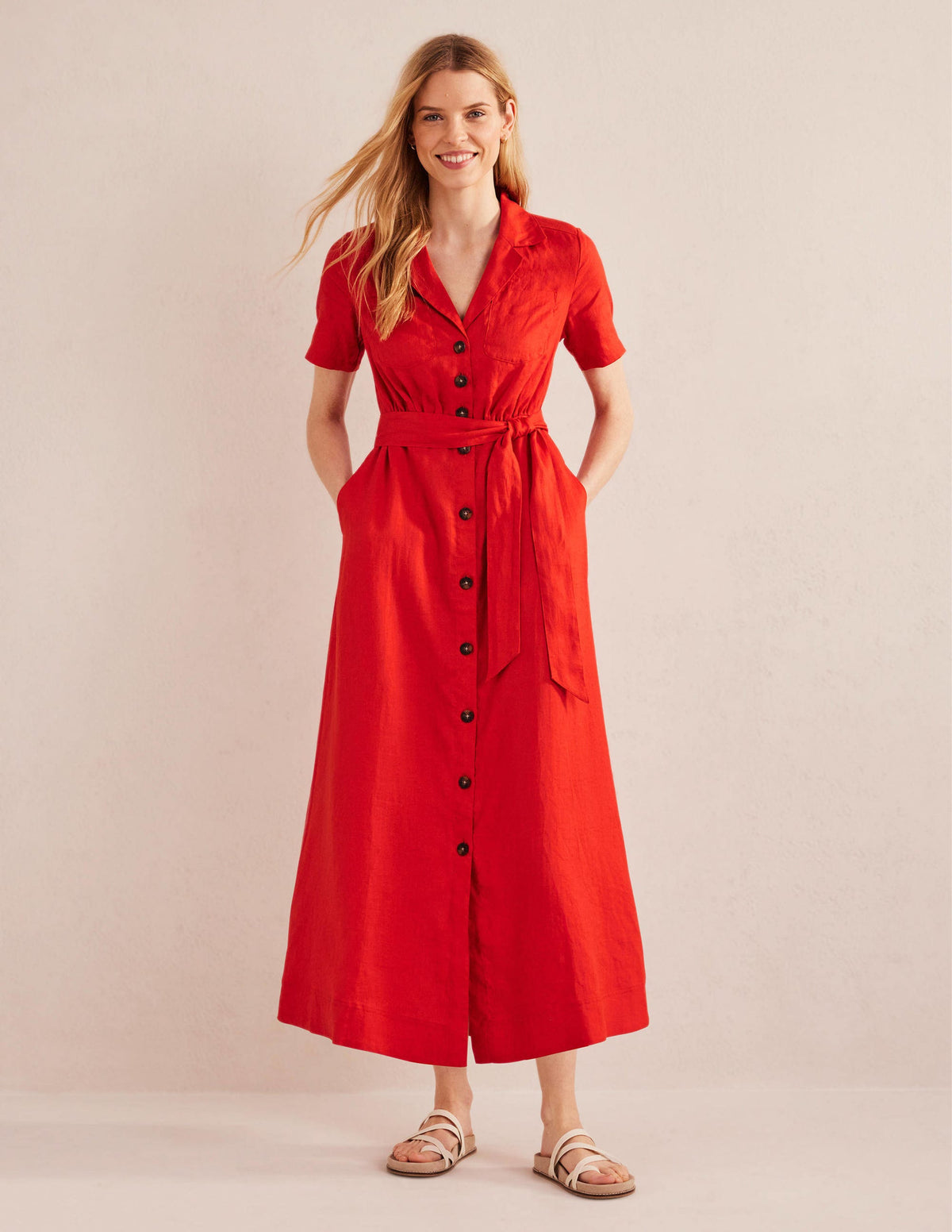 Maxi-Hemdblusenkleid mit Revers-Zinnoberrot - Image 1