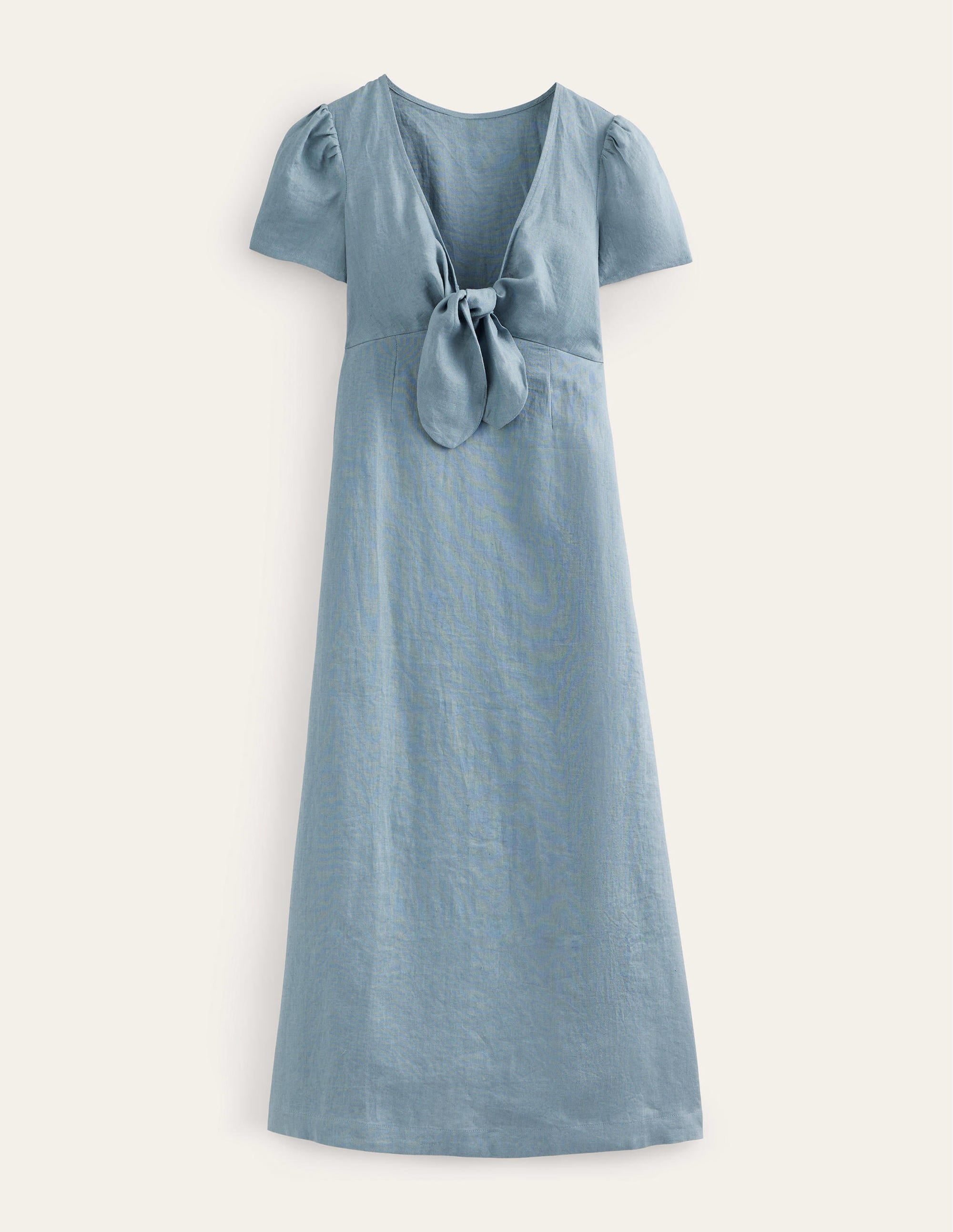 Leinen-Midikleid mit Knotendetail-Tiefseeblau - Image 5
