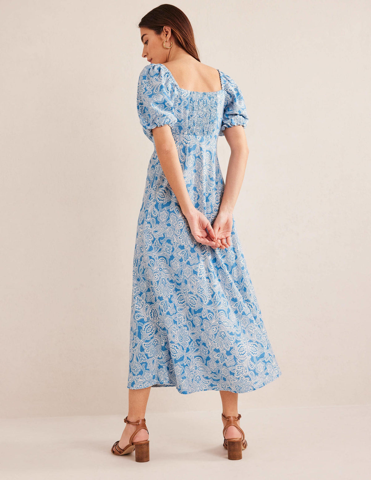 Midikleid mit gerafftem Oberteil-Porzellanblau, Paisleyknospen-3