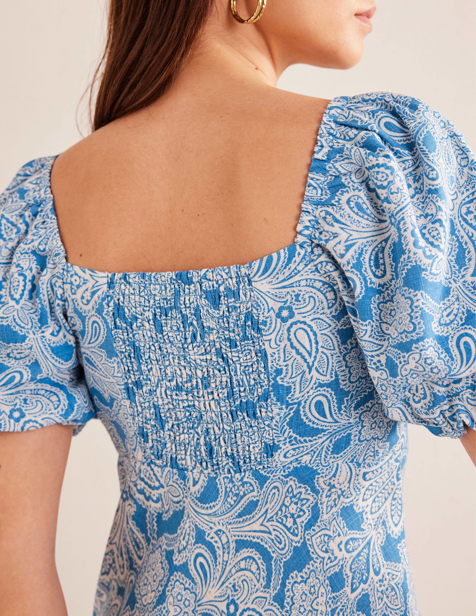 Midikleid mit gerafftem Oberteil-Porzellanblau, Paisleyknospen-4